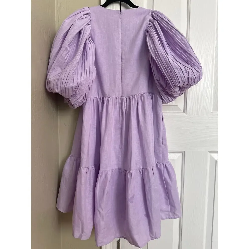 Sea New York Bailey Broomstick Tiered Mini Dress - Lilac Lavender Purple -Size S - Picture 4 of 9